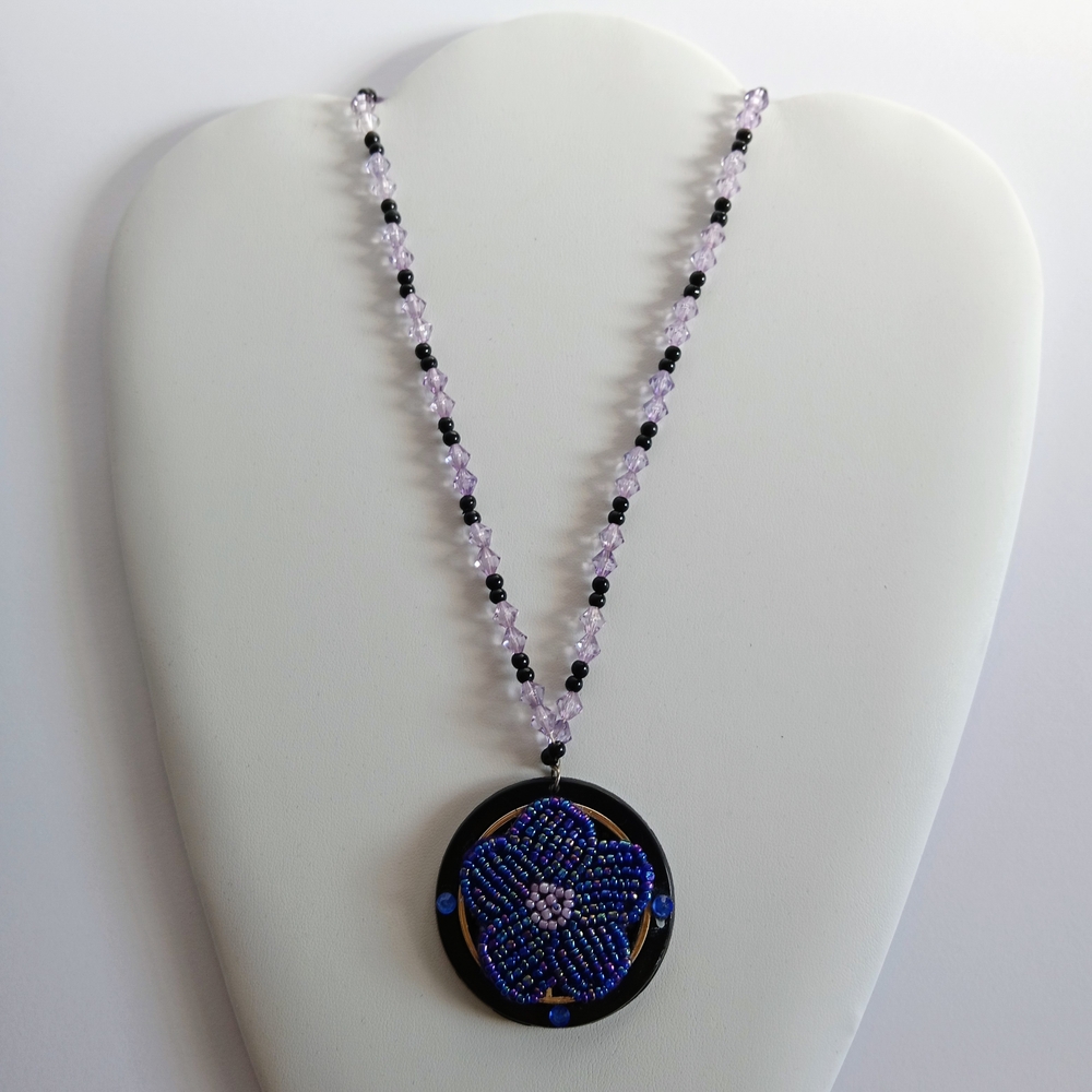 Beautiful Hand Beaded Blue Rhinestone Pendant Light Amethyst Beads Black Beads